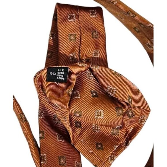 BARBA 7fold Men's 100% Silk Necktie LUXURY Tie Orange Geometric W:4" EUC - Picture 3 of 6